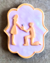 Load image into Gallery viewer, Engagement Proposal 4pc cookie/fondant cutter set - He asked... She Said Yes!