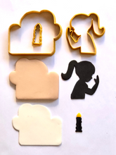 Load image into Gallery viewer, Shabbat Girl Silhouette Candles Jewish Cookie/Fondant Cutter 3pc SET 3.5&quot;