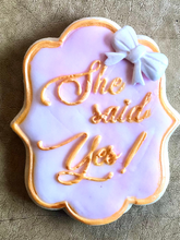 Load image into Gallery viewer, Engagement Proposal 4pc cookie/fondant cutter set - He asked... She Said Yes!