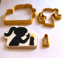 Load image into Gallery viewer, Shabbat Girl Silhouette Candles Jewish Cookie/Fondant Cutter 3pc SET 3.5&quot;